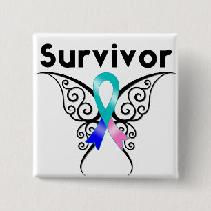 Badge Carré 5 Cm Thyroïde Cancer Survivant Papillon Tribal