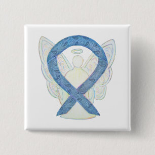 Badge Carré 5 Cm Thyroïde Sensibilisation Paisley Ruban Angel Pin