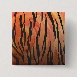 Badge Carré 5 Cm Tiger chaud orange et noir