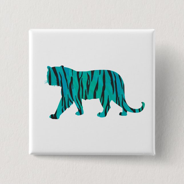 Badge Carré 5 Cm Tiger noir et Turquoise (Devant)