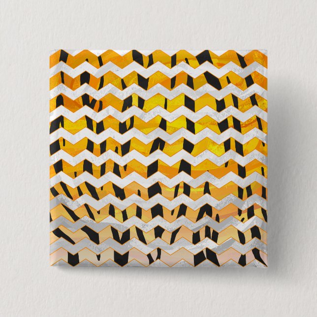 Badge Carré 5 Cm Tigre Chevron noir et orange (Devant)