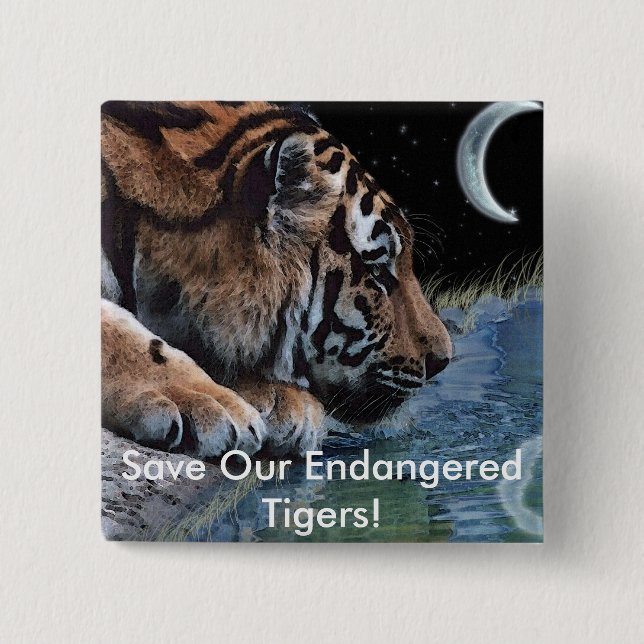 Badge Carré 5 Cm Tigre d'Imaginaire et lune (Devant)