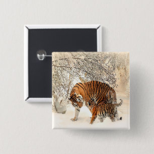 Badge Carré 5 Cm tigres sur neige