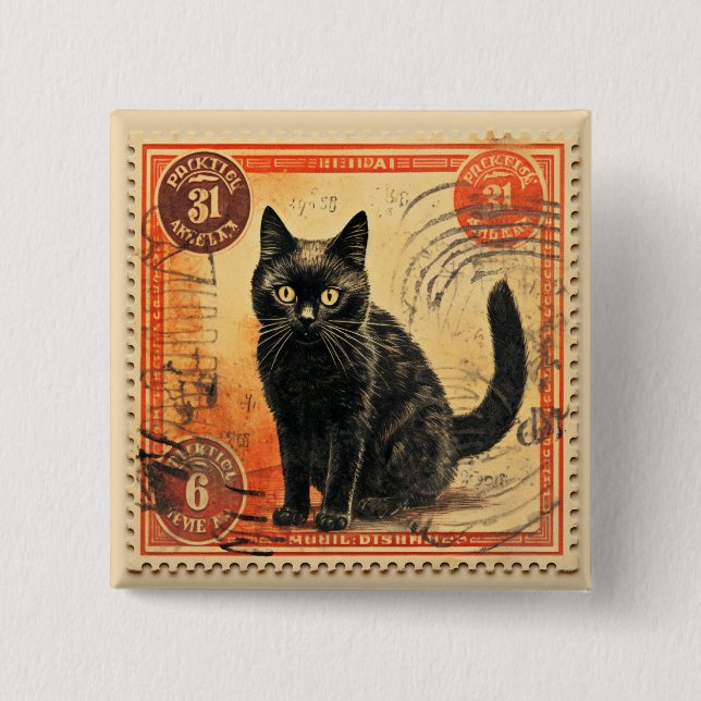 Badge Carré 5 Cm Timbre de poterie de chat noir A (Devant)