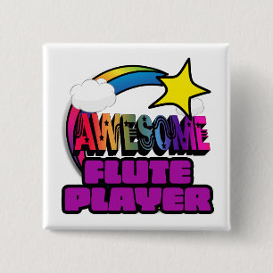 Badge Carré 5 Cm Tir Star Rainbow Awesome Flute Player