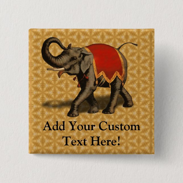Badge Carré 5 Cm Tissu de l'éléphant d'Asie w/Red (Devant)