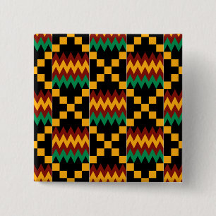 Badge Carré 5 Cm Tissu noir, vert, rouge, et jaune de Kente