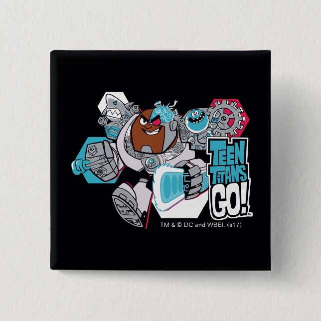 Badge Carré 5 Cm Titans Ados, allez ! | Graphique Arsenal de Cyborg (Devant)