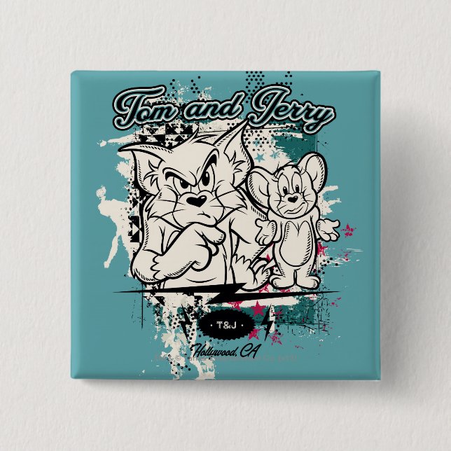 Badge Carré 5 Cm Tom et Jerry Hollywood CA (Devant)