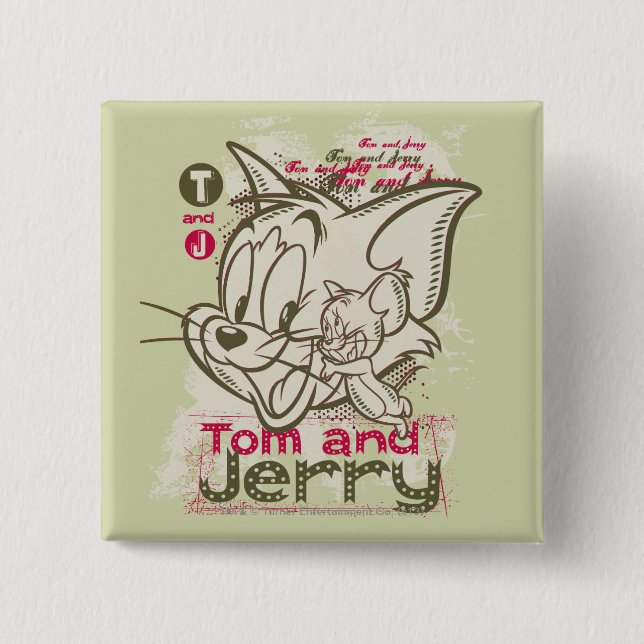 Badge Carré 5 Cm Tom et Jerry Pink et Green (Devant)