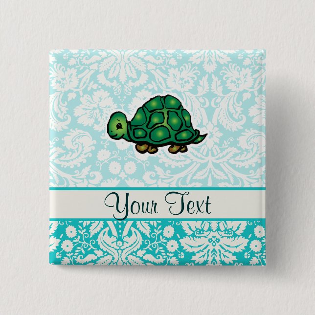 Badge Carré 5 Cm Tortue ; Mignon (Devant)