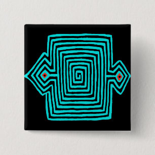 Badge Carré 5 Cm Tortue Mola Panama - Noir Bleu