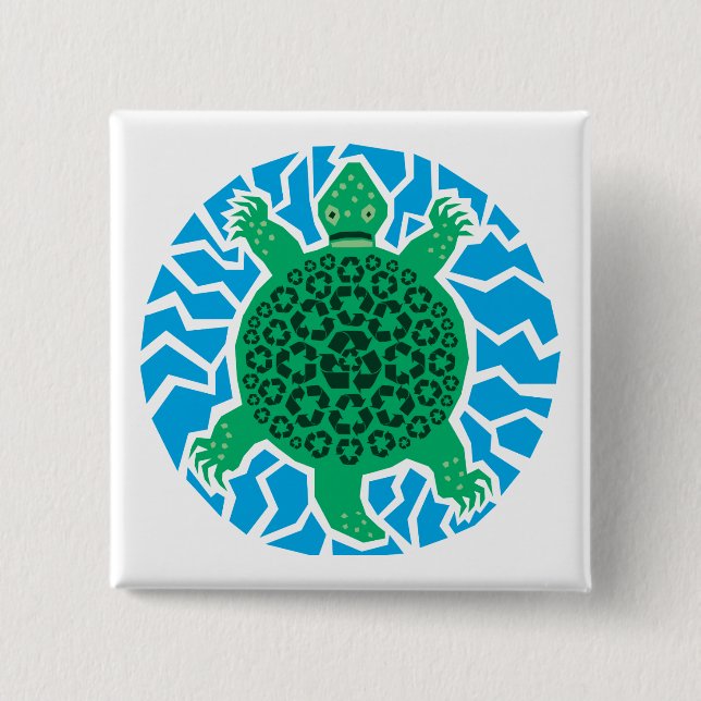 Badge Carré 5 Cm Tortues marines, recyclage (Devant)
