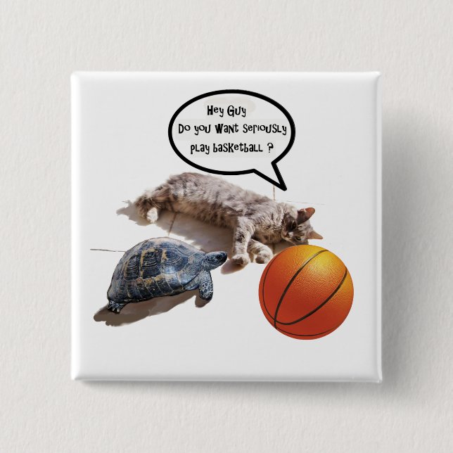BADGE CARRÉ 5 CM TORTURE DE CHAT ET BASKETBALL (Devant)
