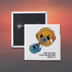 Badge Carré 5 Cm Total Solar Eclipse 2024 Photobomb Lieu personnali