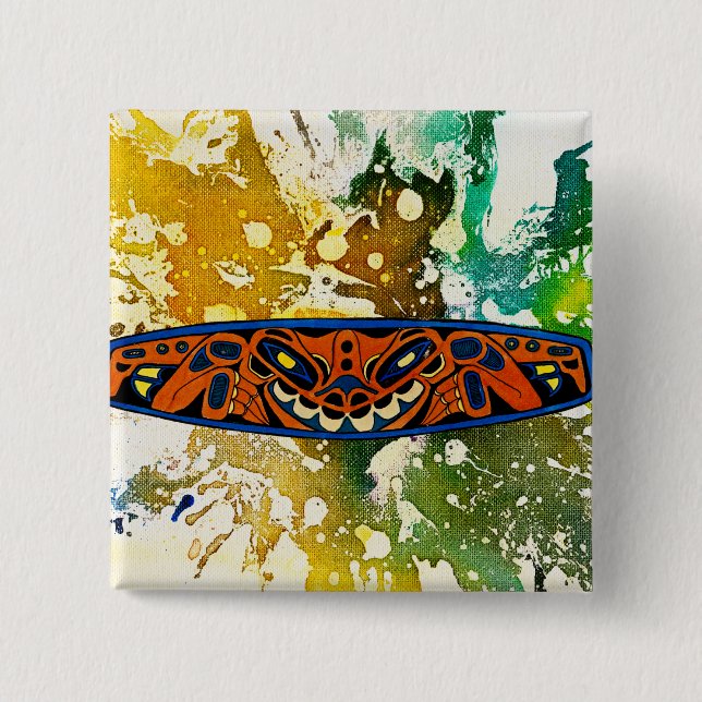 Badge Carré 5 Cm Totem Athabascan par Michael Moffa (Devant)