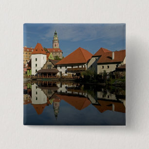 Badge Carré 5 Cm Tour du château, rivière Vltava, Cesky Krumlov,