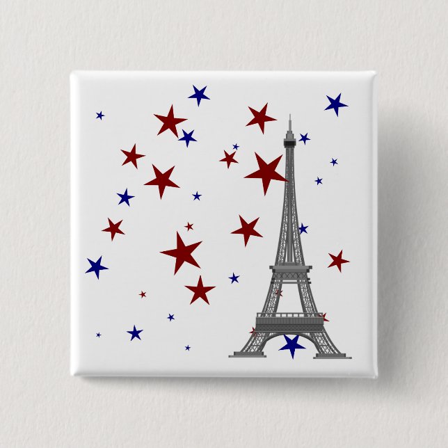 Badge Carré 5 Cm Tour Eiffel avec étoiles (Devant)
