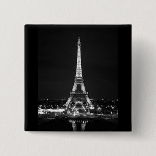 Badge Carré 5 Cm Tour Eiffel de nuit - B/W
