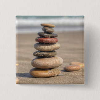 Badge Carré 5 Cm Tour en pierre sur la plage