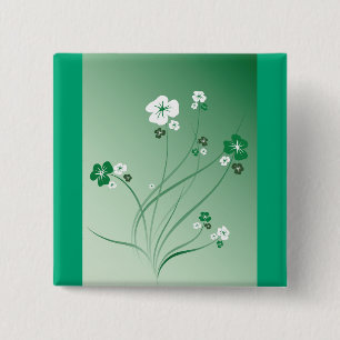 Badge Carré 5 Cm Tourbillons Floraux Verts et Fleurs Blanches
