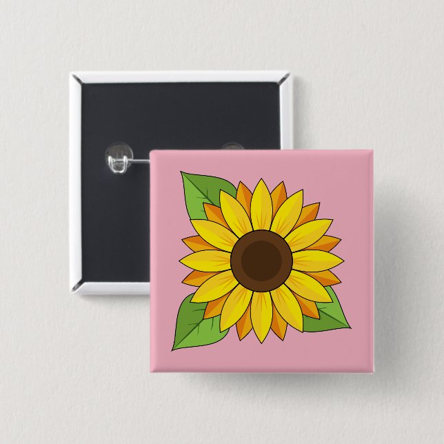 Badge Carré 5 Cm Tournesol (Devant & derrière)