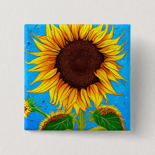 Badge Carré 5 Cm Tournesol de campagne