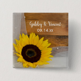 Badge Carré 5 Cm Tournesol rustique et mariage campagnard nuptiale