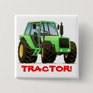 Badge Carré 5 Cm Tracteur vert fait sur commande d'enfants
