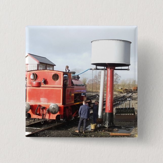 BADGE CARRÉ 5 CM TRAIN À VAPEUR (Devant)