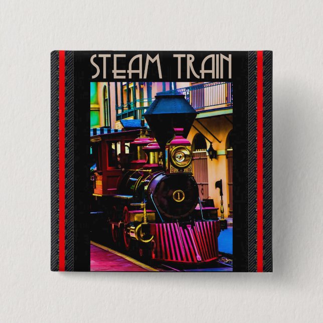 Badge Carré 5 Cm Train à vapeur (Devant)