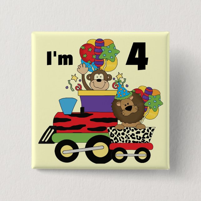 Badge Carré 5 Cm Train de la Jungle 4ème Anniversaire Tshirts et ca (Devant)