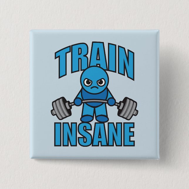 Badge Carré 5 Cm TRAIN INSANE Kawaii Weightlifter Deadlifter entraî (Devant)