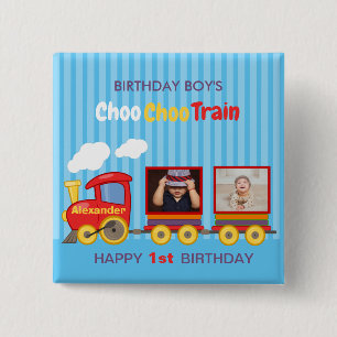 Badge Carré 5 Cm Train Jouet Toddler Boy Birthday Blue