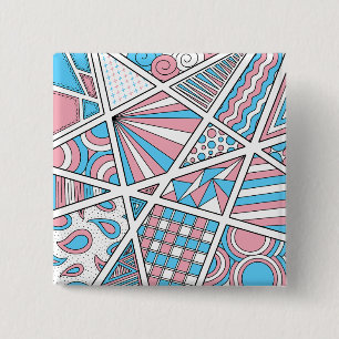 Badge Carré 5 Cm Trans Pride Zen Doodle Abstrait rose bleu blanc