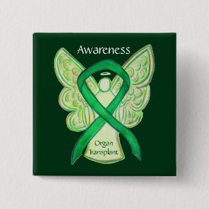 Badge Carré 5 Cm Transplantation d'organes Sensibilisation verte Ru