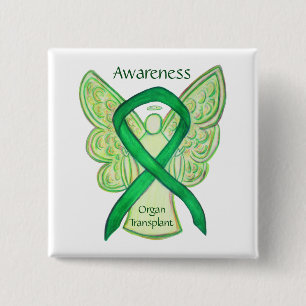 Badge Carré 5 Cm Transplantation d'organes Sensibilisation verte Ru