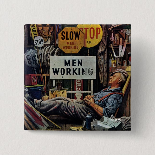 Badge Carré 5 Cm Travailler d'hommes (Devant)