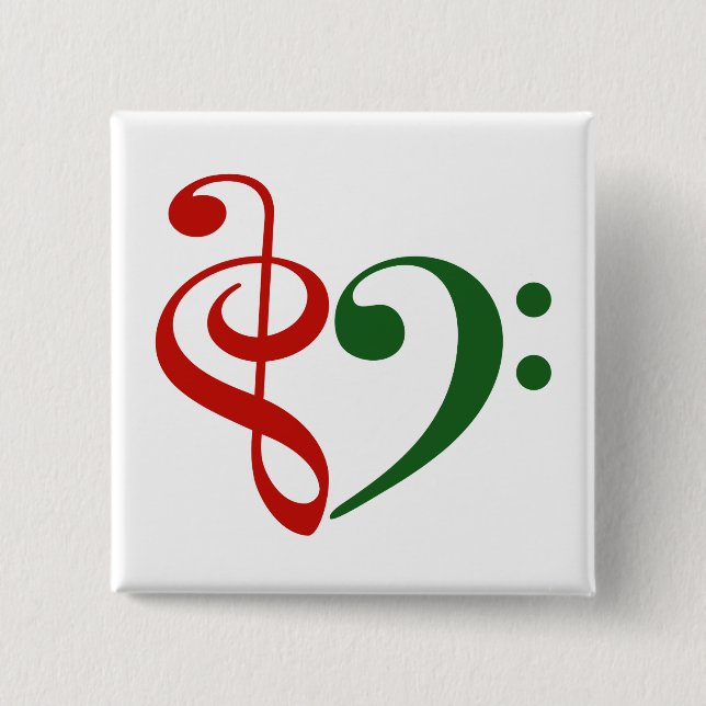Badge Carré 5 Cm Treble Clef Bass Clef Coeur Musique Lover Noël (Devant)