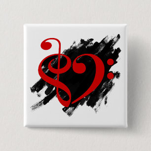 Badge Carré 5 Cm Treble et Bass Clef Musical Coeur Rouge