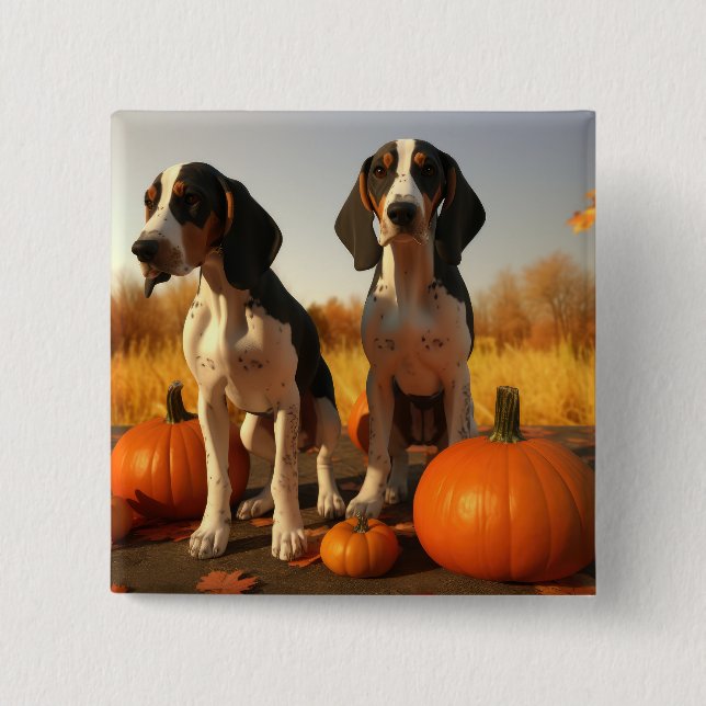 Badge Carré 5 Cm Trek Walker Coonhound Chiot Citrouille d'automne (Devant)
