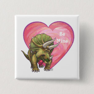 Badge Carré 5 Cm Tricératops Red Rose Heart