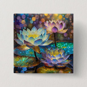 Badge Carré 5 Cm Trio de fleurs de lotus lumineuses