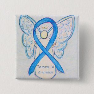 Badge Carré 5 Cm Trisomie 18 Sensibilisation Angel Ruban Art Pin