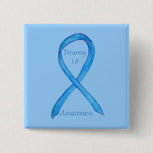 Badge Carré 5 Cm Trisomy 18 Sensibilisation Ruban d'art personnalis
