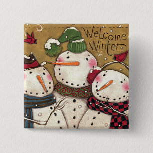 Badge Carré 5 Cm Trois bonhommes de neige