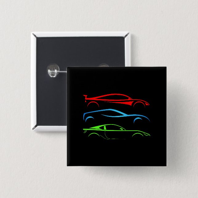 Badge Carré 5 Cm Trois voitures de sport (Devant & derrière)