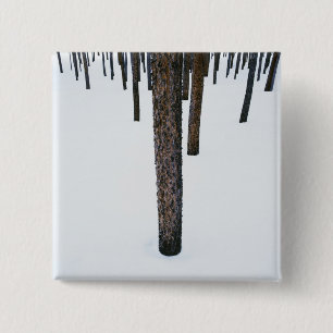 Badge Carré 5 Cm Troncs d'arbre dans la neige