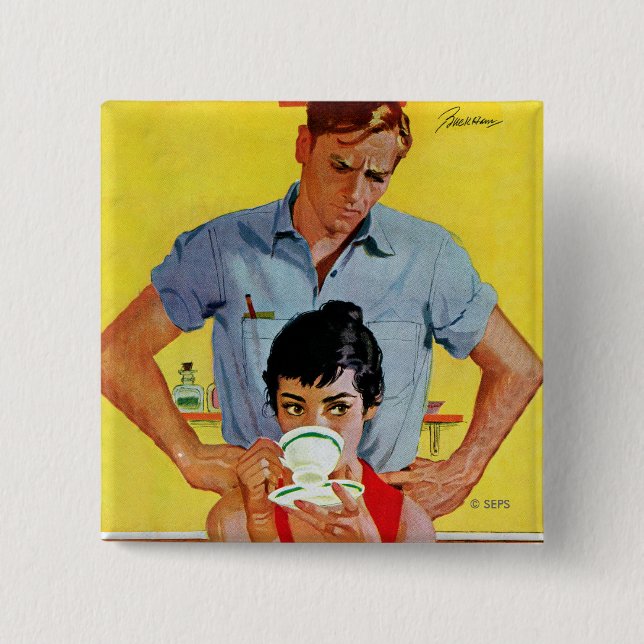 Badge Carré 5 Cm Trop Tard Pour Se Composer (Devant)