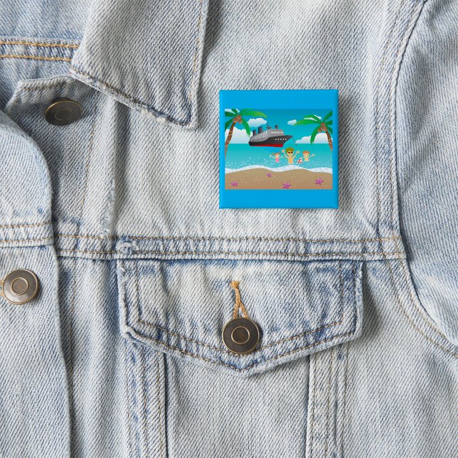 Badge Carré 5 Cm Tropical Family Beach Cruise Fun (Créateur téléchargé)